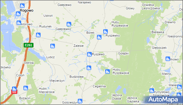 mapa Ryszewo gmina Rogowo, Ryszewo gmina Rogowo na mapie Targeo