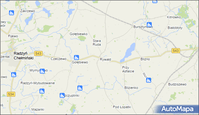 mapa Rywałd gmina Radzyń Chełmiński, Rywałd gmina Radzyń Chełmiński na mapie Targeo