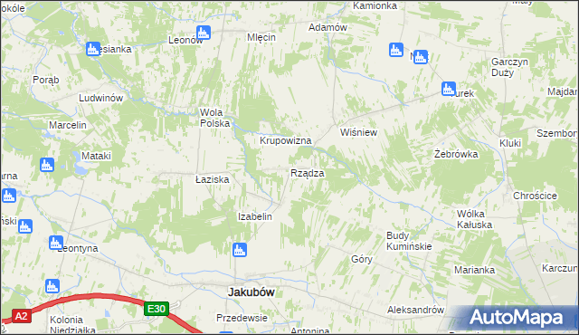 mapa Rządza gmina Jakubów, Rządza gmina Jakubów na mapie Targeo