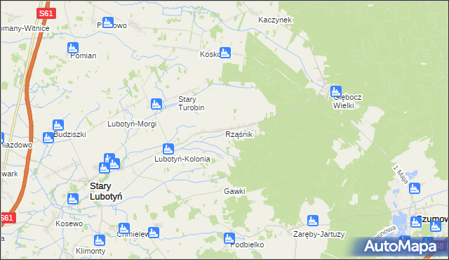 mapa Rząśnik gmina Stary Lubotyń, Rząśnik gmina Stary Lubotyń na mapie Targeo