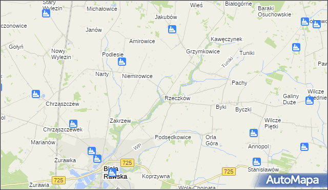 mapa Rzeczków gmina Biała Rawska, Rzeczków gmina Biała Rawska na mapie Targeo