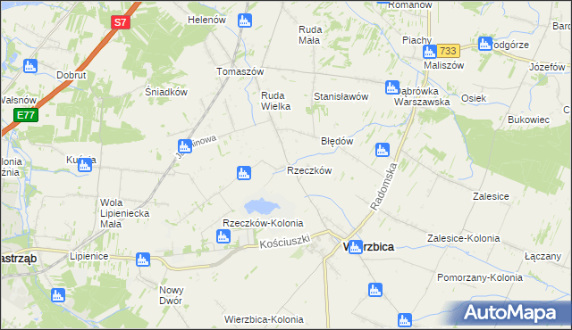 mapa Rzeczków gmina Wierzbica, Rzeczków gmina Wierzbica na mapie Targeo