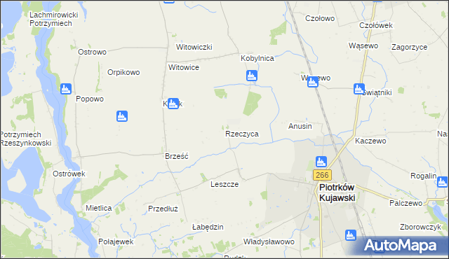mapa Rzeczyca gmina Piotrków Kujawski, Rzeczyca gmina Piotrków Kujawski na mapie Targeo