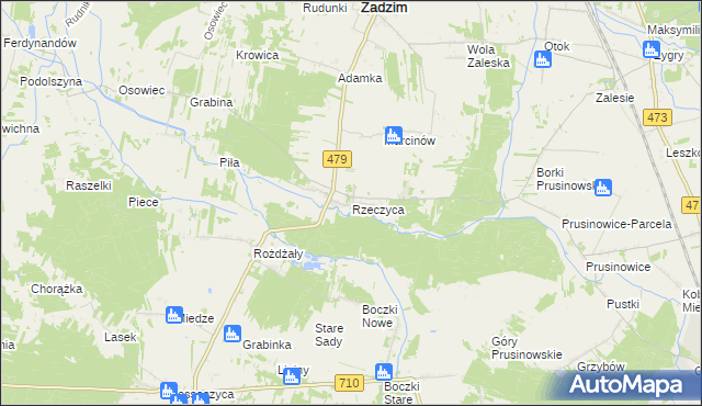 mapa Rzeczyca gmina Zadzim, Rzeczyca gmina Zadzim na mapie Targeo