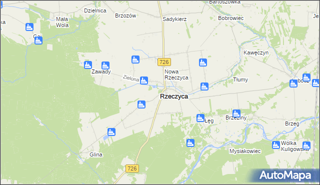 mapa Rzeczyca powiat tomaszowski, Rzeczyca powiat tomaszowski na mapie Targeo