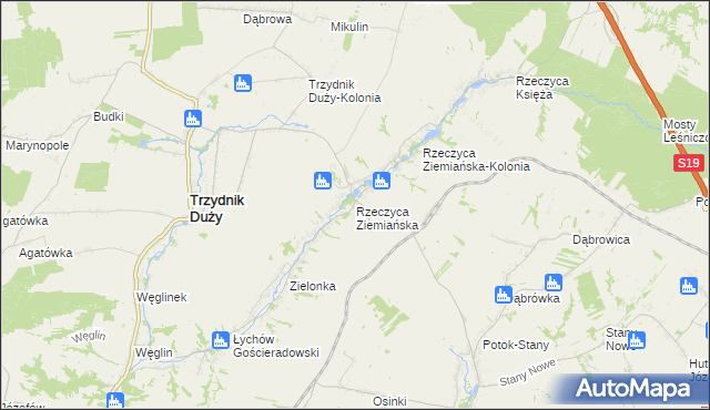 mapa Rzeczyca Ziemiańska, Rzeczyca Ziemiańska na mapie Targeo