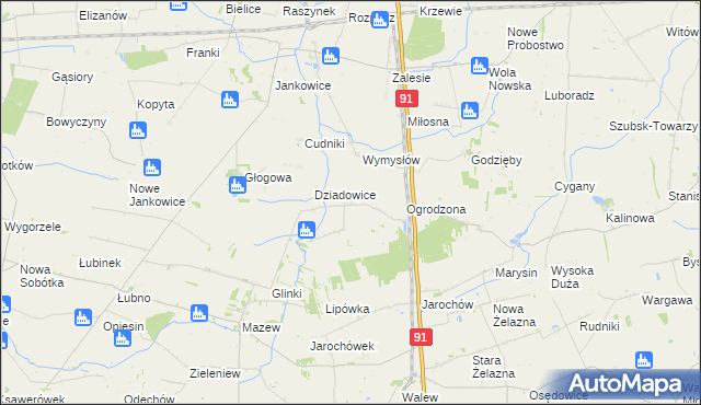 mapa Rzędków gmina Daszyna, Rzędków gmina Daszyna na mapie Targeo