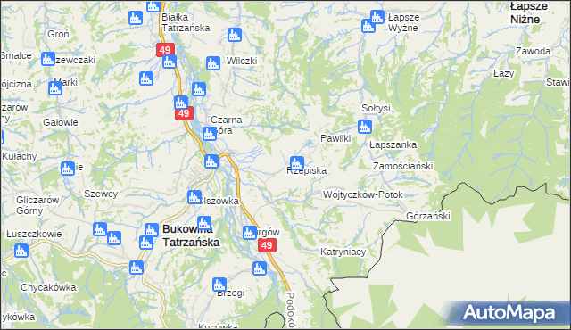 mapa Rzepiska gmina Bukowina Tatrzańska, Rzepiska gmina Bukowina Tatrzańska na mapie Targeo