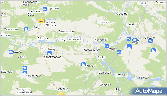 mapa Rzewuszyce, Rzewuszyce na mapie Targeo