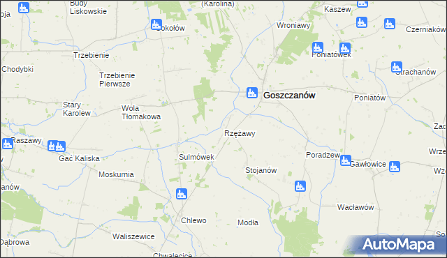 mapa Rzężawy gmina Goszczanów, Rzężawy gmina Goszczanów na mapie Targeo