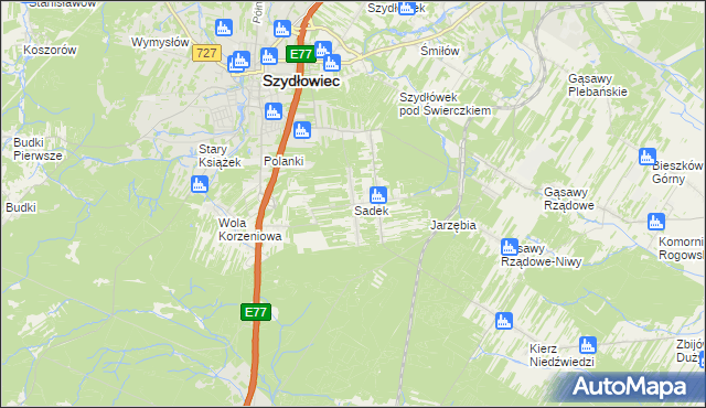 mapa Sadek gmina Szydłowiec, Sadek gmina Szydłowiec na mapie Targeo