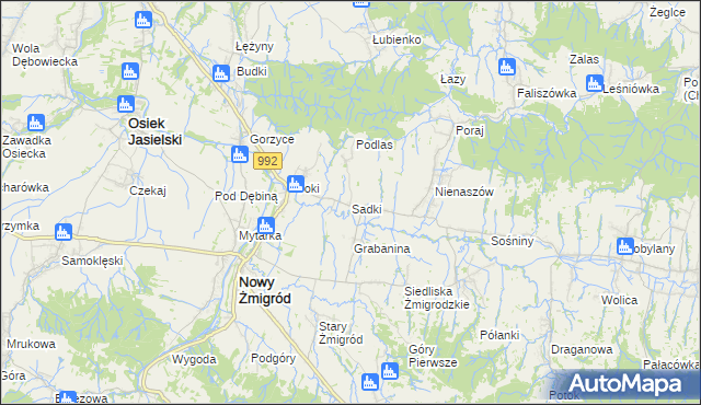 mapa Sadki gmina Nowy Żmigród, Sadki gmina Nowy Żmigród na mapie Targeo