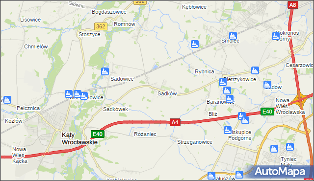 mapa Sadków gmina Kąty Wrocławskie, Sadków gmina Kąty Wrocławskie na mapie Targeo