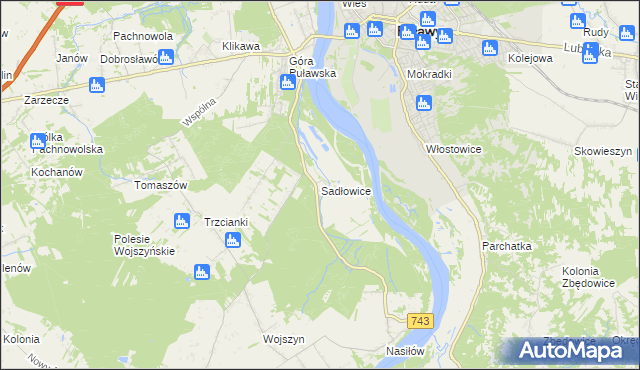 mapa Sadłowice gmina Puławy, Sadłowice gmina Puławy na mapie Targeo