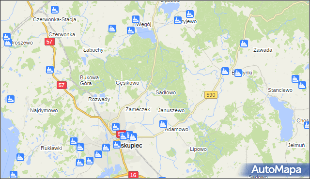 mapa Sadłowo gmina Biskupiec, Sadłowo gmina Biskupiec na mapie Targeo