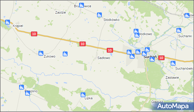 mapa Sadłowo gmina Suchań, Sadłowo gmina Suchań na mapie Targeo