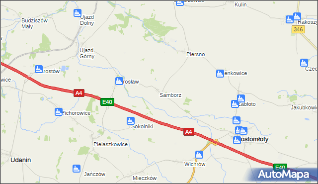 mapa Samborz gmina Kostomłoty, Samborz gmina Kostomłoty na mapie Targeo