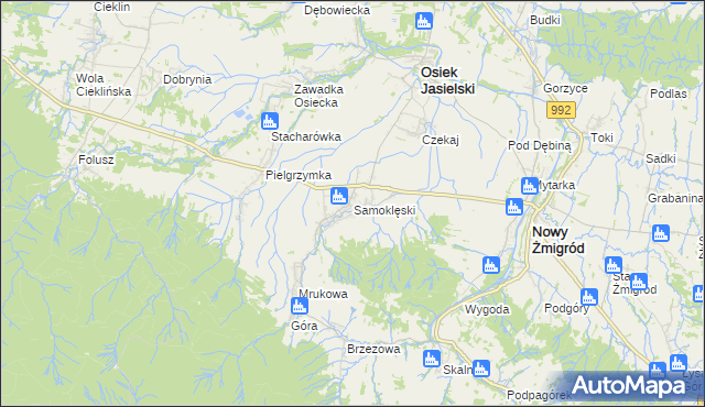 mapa Samoklęski gmina Osiek Jasielski, Samoklęski gmina Osiek Jasielski na mapie Targeo