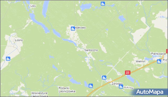 mapa Santoczno, Santoczno na mapie Targeo