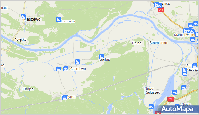 mapa Sarbia gmina Krosno Odrzańskie, Sarbia gmina Krosno Odrzańskie na mapie Targeo