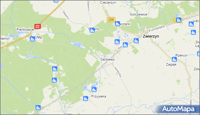 mapa Sarbiewo gmina Zwierzyn, Sarbiewo gmina Zwierzyn na mapie Targeo