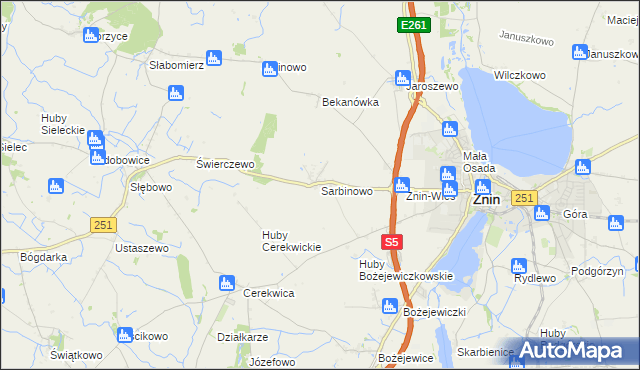 mapa Sarbinowo gmina Żnin, Sarbinowo gmina Żnin na mapie Targeo