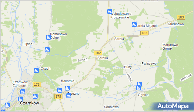 mapa Sarbka gmina Czarnków, Sarbka gmina Czarnków na mapie Targeo