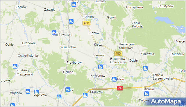 mapa Sarnów gmina Widawa, Sarnów gmina Widawa na mapie Targeo