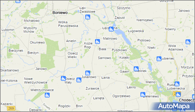 mapa Sarnowo gmina Boniewo, Sarnowo gmina Boniewo na mapie Targeo