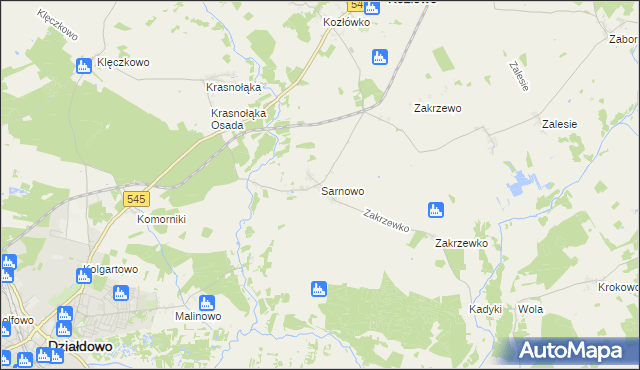 mapa Sarnowo gmina Kozłowo, Sarnowo gmina Kozłowo na mapie Targeo