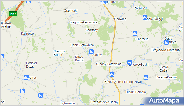 mapa Sasiny gmina Zambrów, Sasiny gmina Zambrów na mapie Targeo