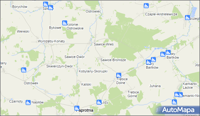 mapa Sawice-Bronisze, Sawice-Bronisze na mapie Targeo