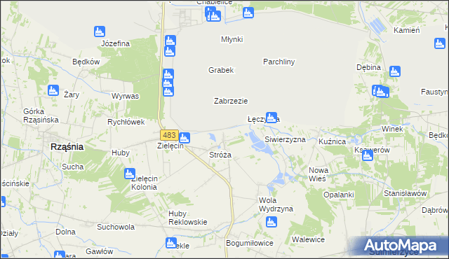 mapa Ścięgna gmina Rząśnia, Ścięgna gmina Rząśnia na mapie Targeo