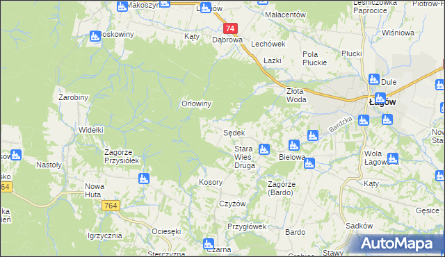 mapa Sędek gmina Łagów, Sędek gmina Łagów na mapie Targeo