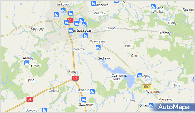 mapa Sędławki, Sędławki na mapie Targeo