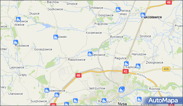 mapa Sękowice gmina Nysa, Sękowice gmina Nysa na mapie Targeo