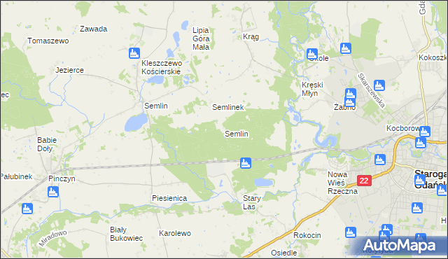 mapa Semlin gmina Starogard Gdański, Semlin gmina Starogard Gdański na mapie Targeo
