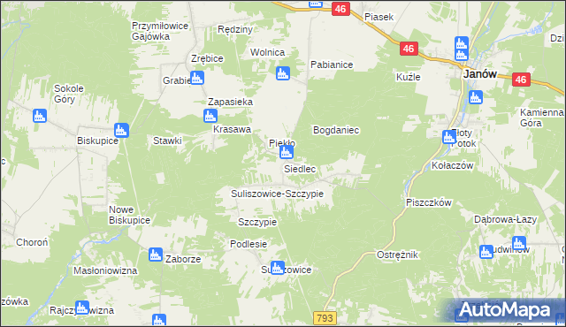 mapa Siedlec gmina Janów, Siedlec gmina Janów na mapie Targeo