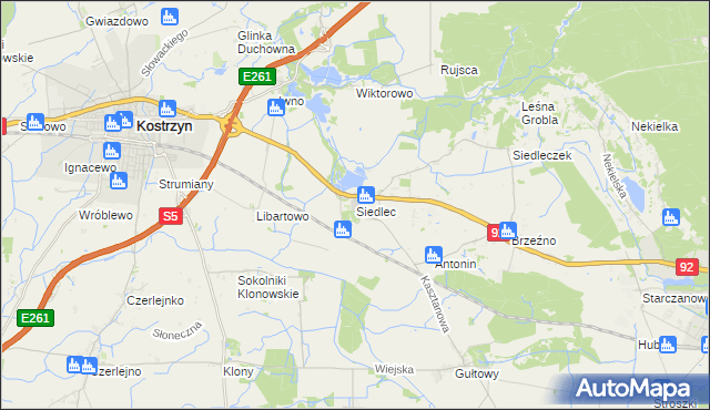mapa Siedlec gmina Kostrzyn, Siedlec gmina Kostrzyn na mapie Targeo