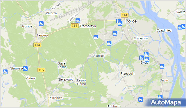 mapa Siedlice gmina Police, Siedlice gmina Police na mapie Targeo