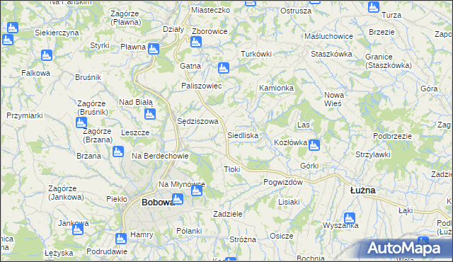 mapa Siedliska gmina Bobowa, Siedliska gmina Bobowa na mapie Targeo