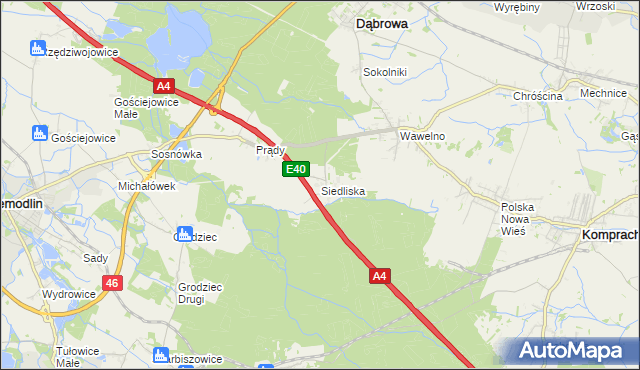 mapa Siedliska gmina Dąbrowa, Siedliska gmina Dąbrowa na mapie Targeo