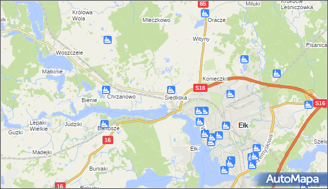 mapa Siedliska gmina Ełk, Siedliska gmina Ełk na mapie Targeo