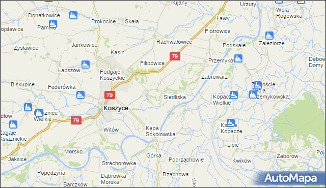 mapa Siedliska gmina Koszyce, Siedliska gmina Koszyce na mapie Targeo