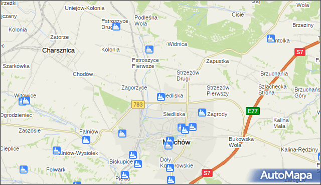 mapa Siedliska gmina Miechów, Siedliska gmina Miechów na mapie Targeo