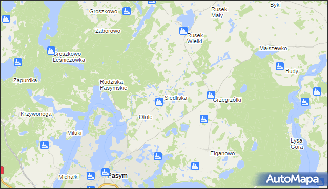 mapa Siedliska gmina Pasym, Siedliska gmina Pasym na mapie Targeo