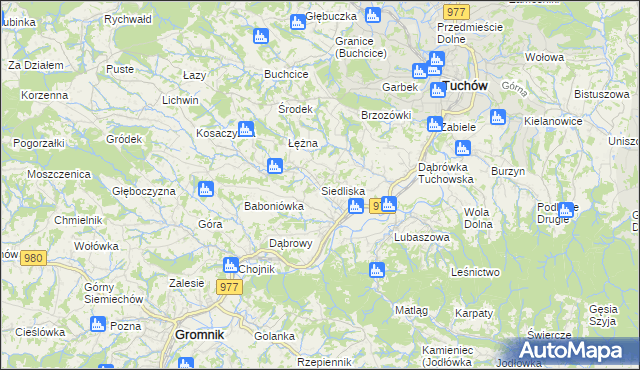 mapa Siedliska gmina Tuchów, Siedliska gmina Tuchów na mapie Targeo