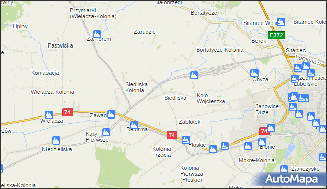 mapa Siedliska gmina Zamość, Siedliska gmina Zamość na mapie Targeo