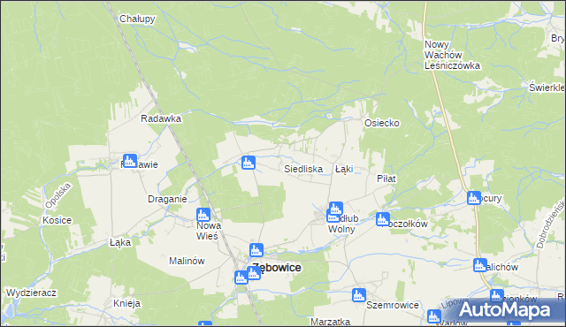 mapa Siedliska gmina Zębowice, Siedliska gmina Zębowice na mapie Targeo