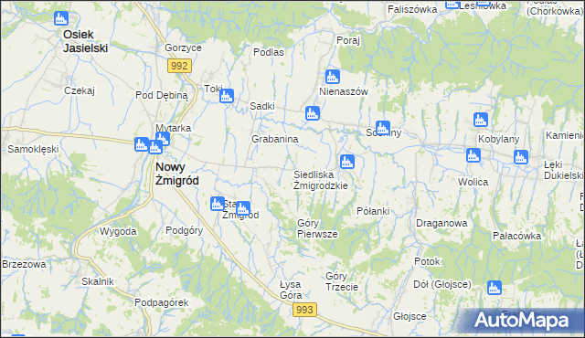 mapa Siedliska Żmigrodzkie, Siedliska Żmigrodzkie na mapie Targeo